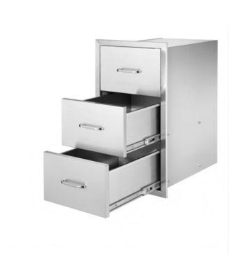 Stainless Steel Triple Access Outdoor Kitchen Drawers 16.5 x 29 x 20.5 in, Flush Mount BBQ Island
