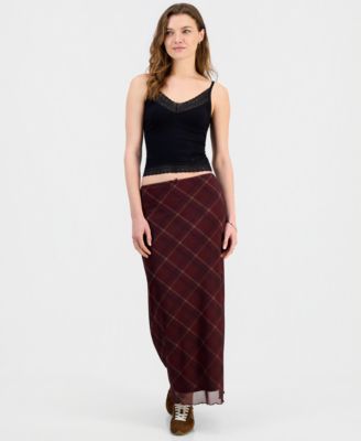 Juniors' Printed Mesh Midi Skirt