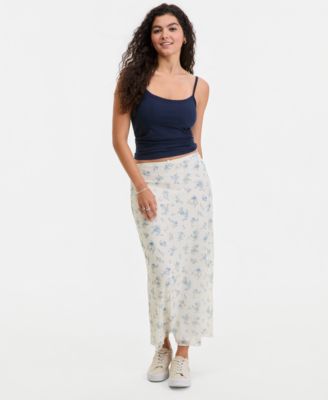 Juniors' Printed Mesh Midi Skirt