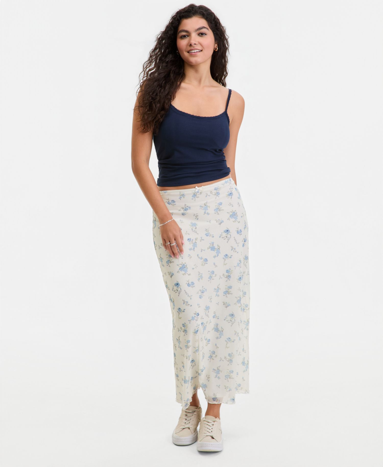 Juniors' Printed Mesh Midi Skirt