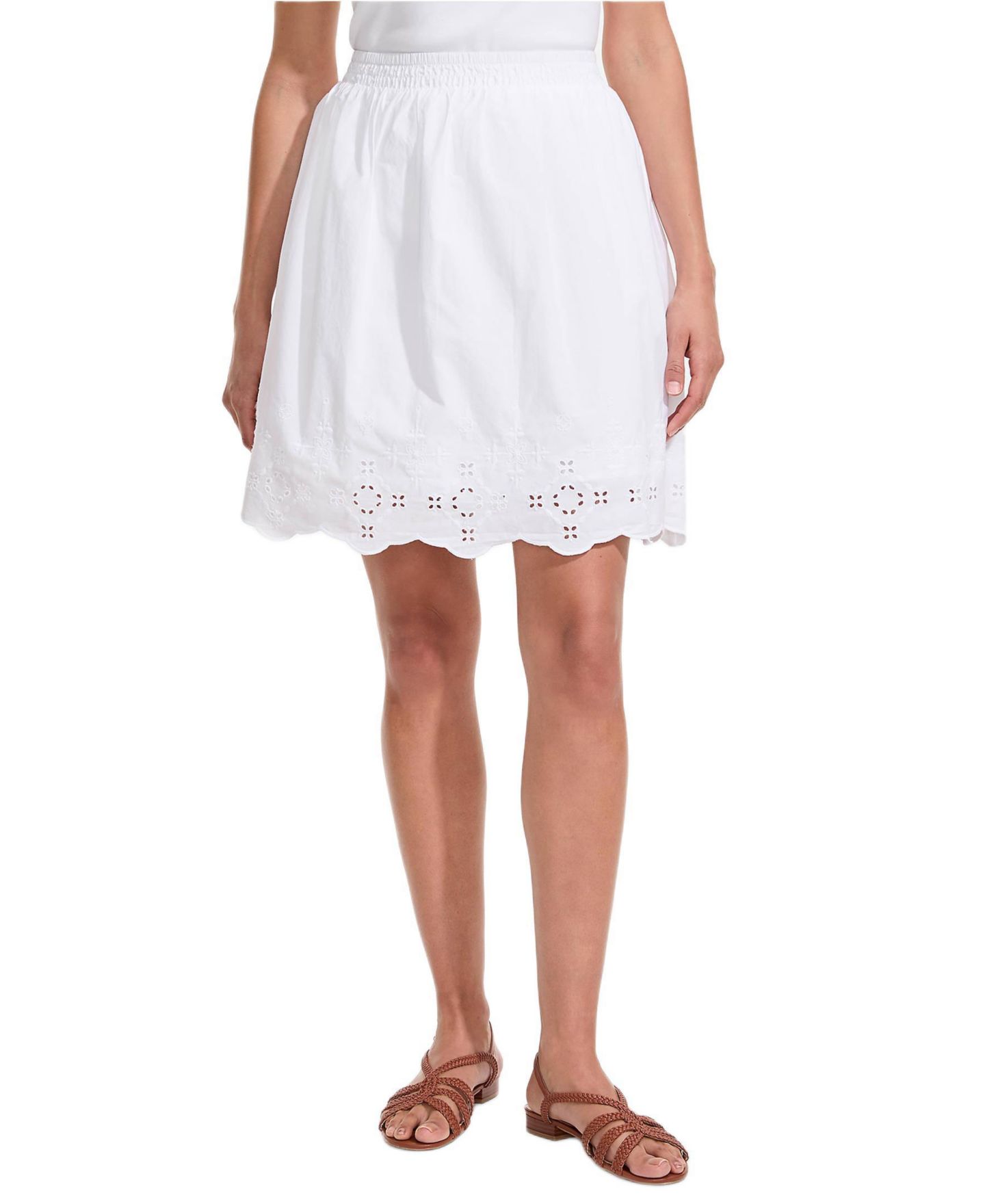 Женская юбка Lands' End Poplin Eyelet Mini, цвет: Белый — фото 1