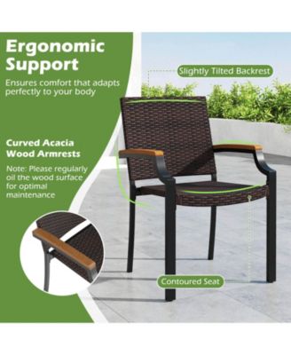 Set of 9 Patio Dining Set w/79'' Rectangular Dining Table and 8 Stackable Rattan Chairs