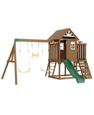 9 in 1 Wooden Swing Set with Slide Swings Fort Picnic Table and Sandbox