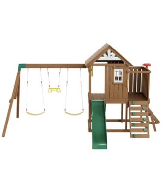 9 in 1 Wooden Swing Set with Slide Swings Fort Picnic Table and Sandbox
