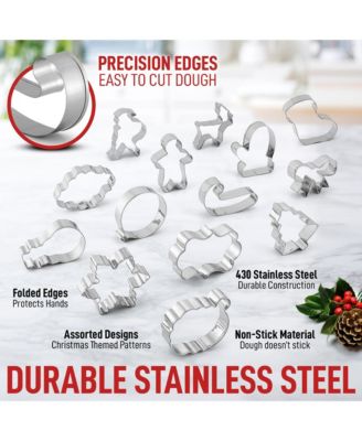 14-Pc Stainless Steel Metal Christmas Cookie Cutters with Folded Edges