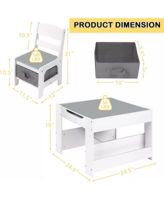 3-in-1 Kids Activity Table and 2 Chairs Set with Storage, Removable Top and Chalkboard