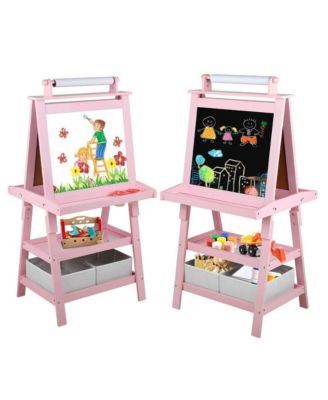 Art Easel for Kids, 3 in 1 Toddler Easel w/Whiteboard, Chalkboard and Paper Roll