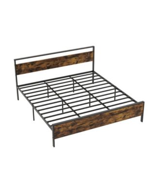Metal Bed Frame Industrial Platform Bed with Wooden Headboard