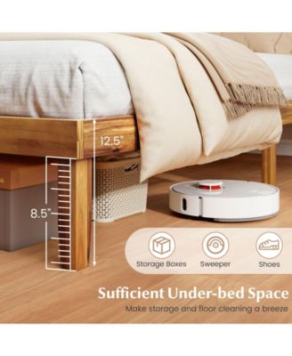 Bed Frame Mid-Century Acacia Wood Platform Bed with Headboard