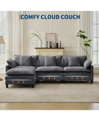 112" Modular Sectional Sofa, L/U-Shaped Corduroy Cloud Couch with Ottoman and Pillows, Deep Seat