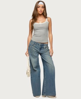 Women's Aileen Contrast Lacey Henley Tank Top