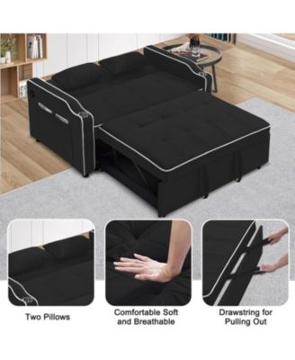 Velvet Sleeper Sofa Bed, 3-in-1 Convertible Loveseat with Cupholder, USB Port and Adjustable Backrest