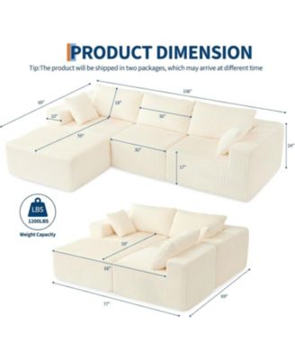 108" Boneless Modular Sectional Sofa, Cloud Couch, No Assembly Convertible Sofa