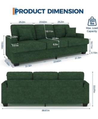 86" Corduroy Sofa, Modern Deep Seat Couch with Pillows and Removable Cover