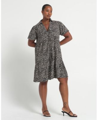 Plus Size Abstract Geo Mini Shirt Dress