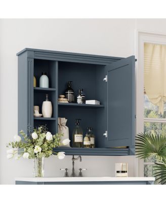 35" x 28" Wall Mounted Bathroom Storage Cabinet with Mirror, Medicine Cabinet with 6 Open Shelves, Modern Design