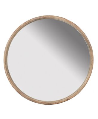 28" Round Wood Mirror, Wall Mounted Mirror Home Decor for Bathroom Living Room