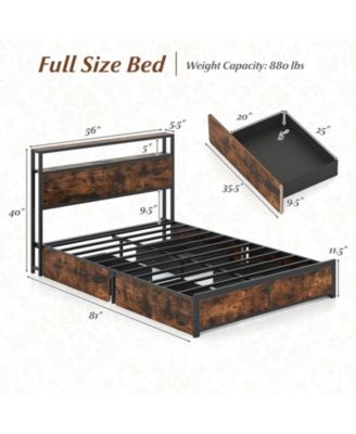LED Bed Frame with Charging Station and 4 Storage Drawers