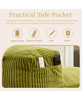 Corduroy Bean Bag Chair with Ottoman - Big Beanbag Chair with Side Pockets and Memory Foam Filler, Floor Lounge Bed for Living Room