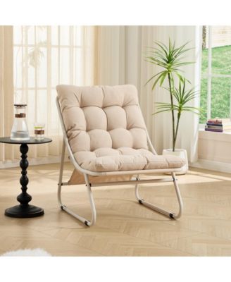 Outdoor Lounge Chair - Sling Recliner Chair with Puffy Cushion and Foot Stool for Living Room, Reading Room, Bedroom