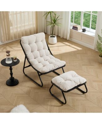 Outdoor Sling Recliner Lounge Chair with Thick Cushion & Footstool, Suitable for Living Room, Reading Room & Bedroom