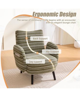 Modern Accent Chair - Sanded Fabric, Side Storage Pocket, Solid Wood Legs for Living Room, Bedroom