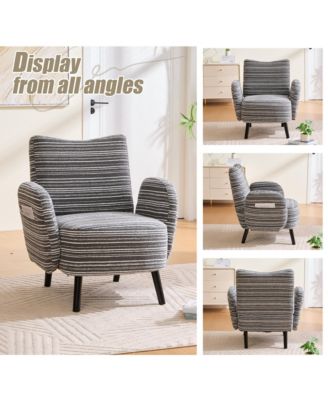 Modern Accent Chair - Sanded Fabric, Side Storage Pocket, Solid Wood Legs for Living Room, Bedroom