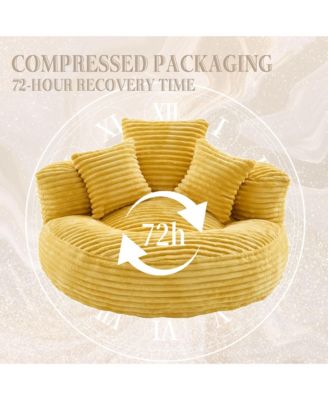 Oversized Corduroy Bean Bag Chair, Lazy Sofa with Memory Foam, 3 Pillows and Armrest, Comfortable Fireside Chair for Living Room