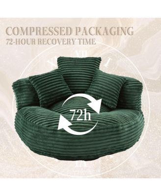 Comfy Lazy Sofa Chair, Corduroy Oversized Bean Bag with Armrest and 3 Pillows, Memory Foam Fireside Chair for Living Room