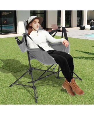 Portable Folding Hammock Camping Chairs Set of 2, Oversized Rocking Recliner with Adjustable Backrest and Carry Bag for Outdoor Travel