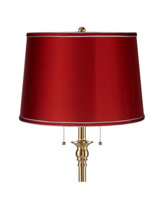 Dyna Traditional Tall 2-Light Standing Floor Lamp Pole Pull Chain Antique Brass Finish Drum Satin