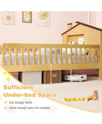 Kids Montessori Bed with House-Shaped Headboard and Built-in Storage Shelf