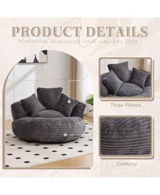 Corduroy Oversized Bean Bag Chair, Lazy Sofa with Memory Foam, 3 Pillows and Armrest for Living Room Bedroom
