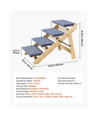 Wood Pet Stairs 4-Step Dog Ladder for Bed and Sofa, 150lbs Capacity, Foldable Design for Small to Large Dogs