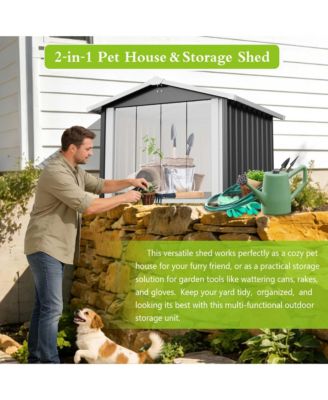 39.7" 2-in-1 Metal Dog House and Storage Shed, Weatherproof Outdoor Shelter for Dogs