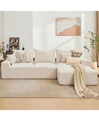 110" Modular Sectional Sofa, L-Shaped Corduroy Couch with Chaise and Pillows