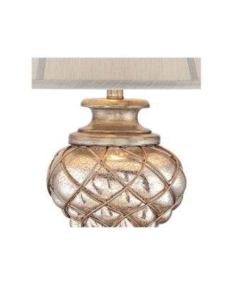 Traditional Mercury Glass Table Lamp with USB Port and LED Nightlight, 33.75" Tall