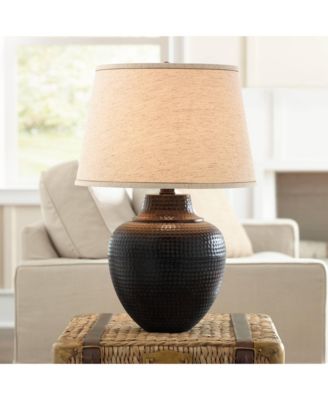 27.25" Tall Rustic Farmhouse Table Lamp with Hammered Bronze Finish and USB Dimmer