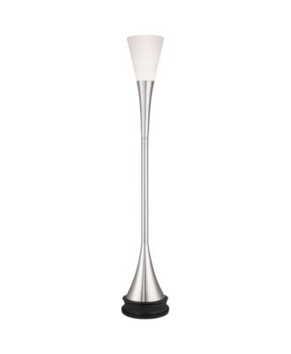 Piazza Modern Torchiere Floor Lamp with Riser Tall Brushed Nickel Metal Frosted Glass Shade for Living Room Bedroom