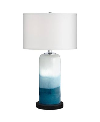 Roxanne Coastal Table Lamp with Round Riser 25" High LED Nightlight Drum Shade for Bedroom Living Room Bedside