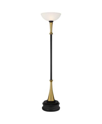 Burbank Modern Art Deco Torchiere Floor Lamp with Riser Tall Brass Frosted Glass Shade for Living Room