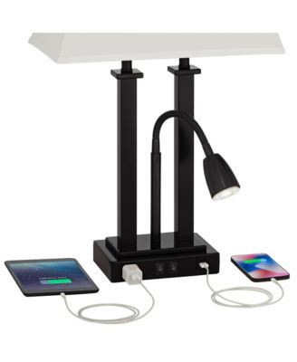 Deacon 26" High Industrial Desk Lamps Set of 2 USB Port AC Power Outlet Gooseneckk Metal Charging