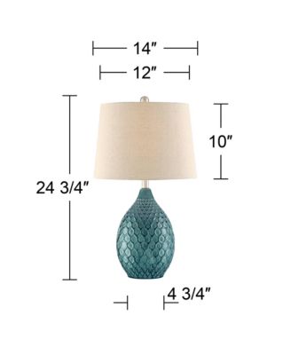Modern Table Lamp with USB Charging Port 24 3/4" High Sea Foam Ceramic Oatmeal Drum Shade for Living Room Desk Bedroom