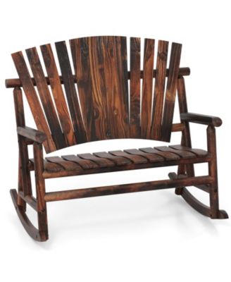Outdoor Adirondack Rocking Chair for Adults with High Back and Slatted Seat