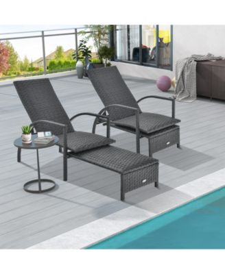 Patio Chaise Lounge Outdoor Rattan Lounge Chair with Retractable Ottoman