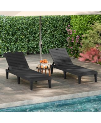 Outdoor PP Chaise Lounge Chairs Set of 2 with 4-Position Adjustable Backrests