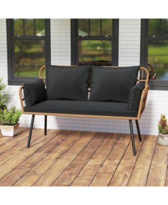 Outdoor Rattan 2-Seat Chair with Seat Back Cushions and Heavy-Duty Metal Legs