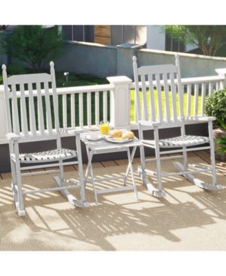 High-Back Acacia Wood Outdoor Rocking Chair with Solid Rocking Base