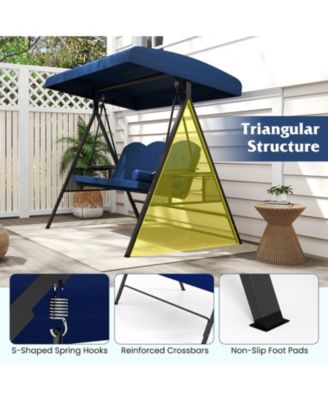 3-Seat Patio Swing Chair Porch Swing with Adjustable Canopy Thickened Cushions Pillow and Foldable Side Trays