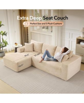 108" Cloud Sectional Sofa, L-Shaped Couch with Deep Seat, Corduroy, Beige Left Chaise